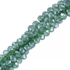 Faceted glass beads 3x2mm disc - Lake green-pearl shine coating